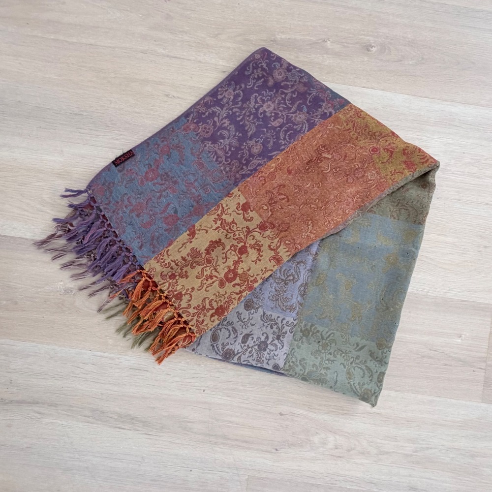 Moksha Patchwork Floral Paisley Jacquard Oversized Scarf Wrap pash Multi color